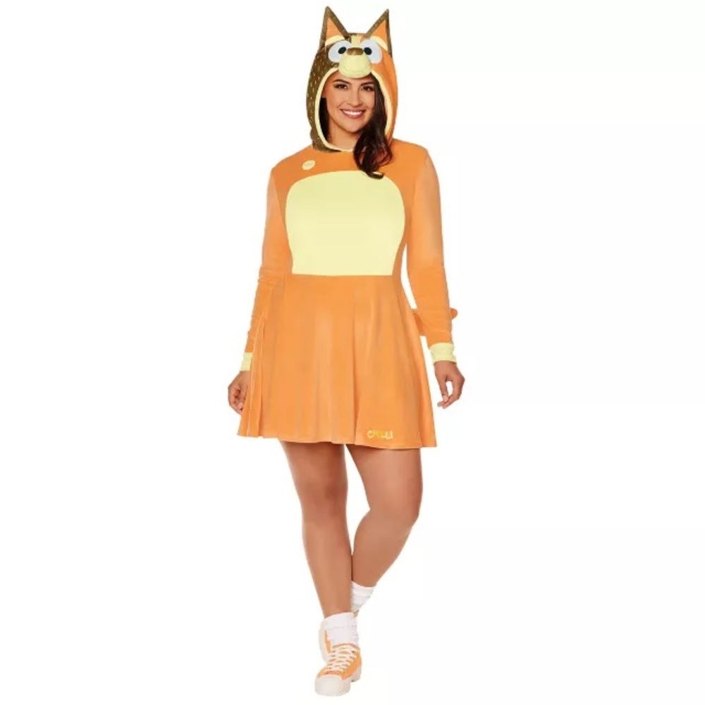 Playful Orange Costume Dress with Hood